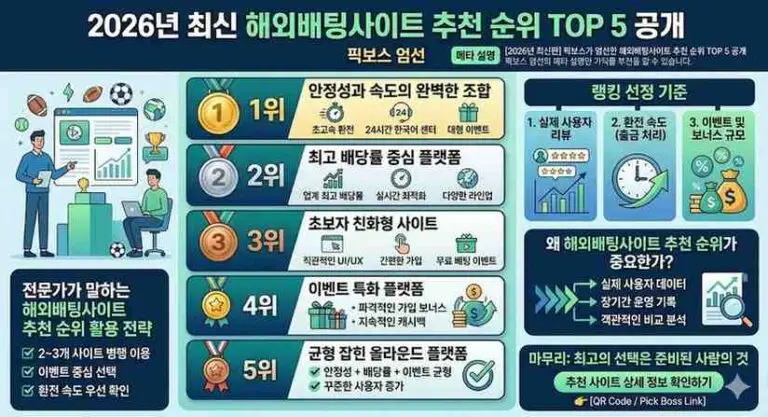 [2026년 최신판] 픽보스가 엄선한 해외배팅사이트 추천 순위 TOP 5 공개
